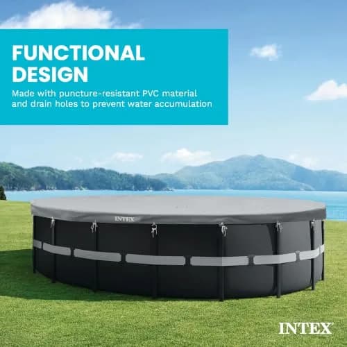 Intex Deluxe Pool Cover for 18ft Round Ultra XTR Pools | UV-Resistant, Rope Tie, 8in Overhang thumbnail 6