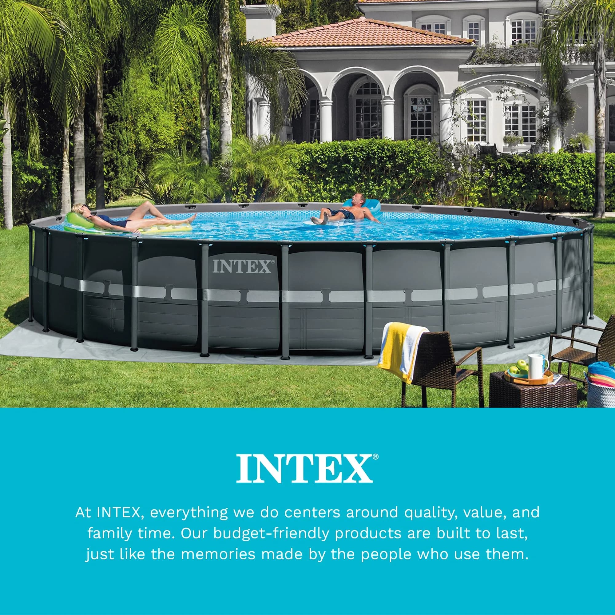 Intex Deluxe Pool Cover for 18ft Round Ultra XTR Pools | UV-Resistant, Rope Tie, 8in Overhang - view 7