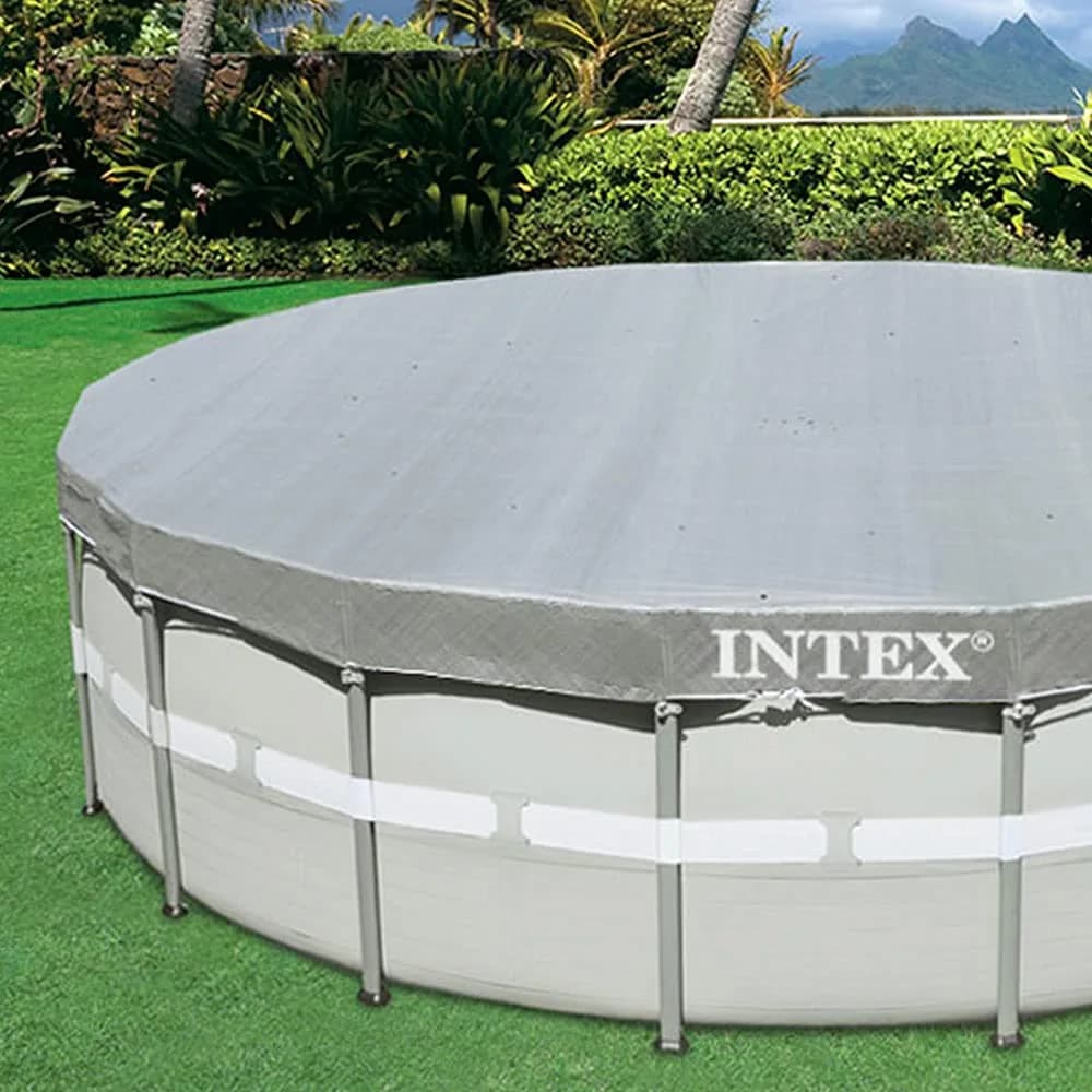 Intex Deluxe Pool Cover for 18ft Round Ultra XTR Pools | UV-Resistant, Rope Tie, 8in Overhang - view 2