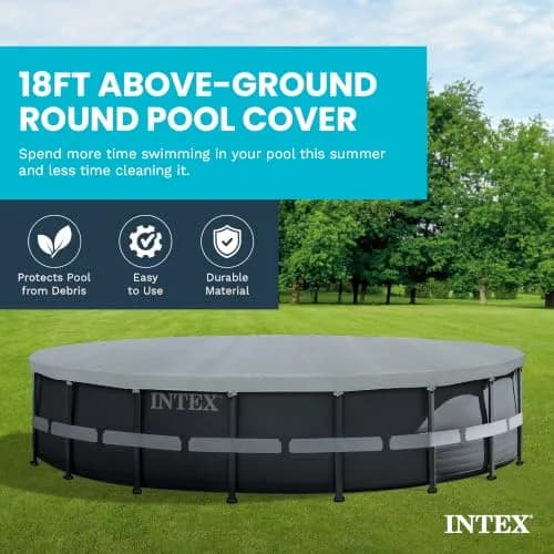 Intex Deluxe Pool Cover for 18ft Round Ultra XTR Pools | UV-Resistant, Rope Tie, 8in Overhang thumbnail 3