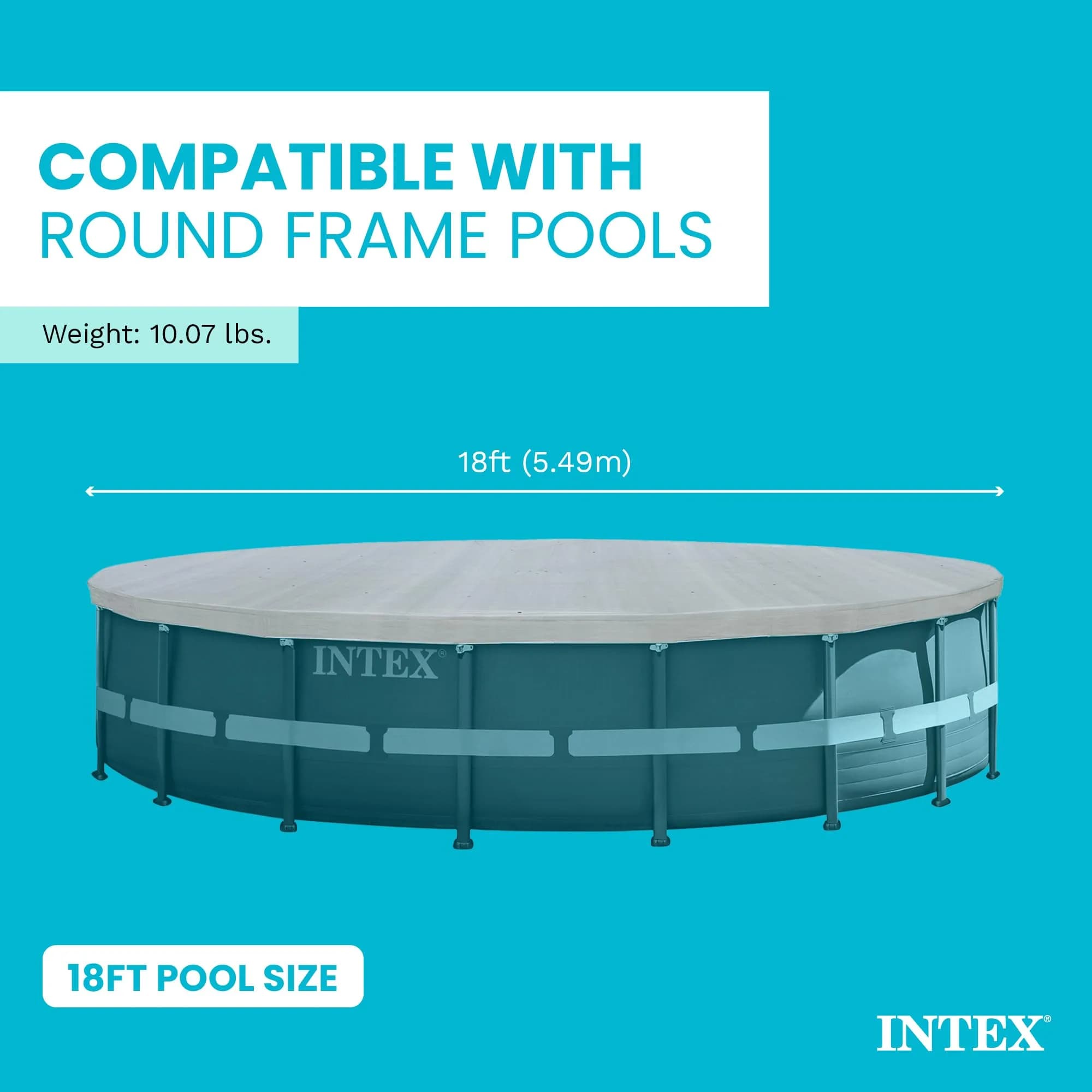 Intex Deluxe Pool Cover for 18ft Round Ultra XTR Pools | UV-Resistant, Rope Tie, 8in Overhang - view 4