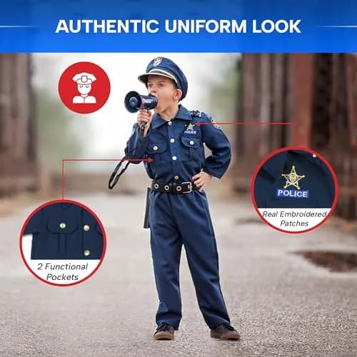 Dress Up America Police Officer Child Costume Set with Accessories, Blue, X-Large (152+ cm Height) | Award-Winning Pretend Play Uniform thumbnail 4