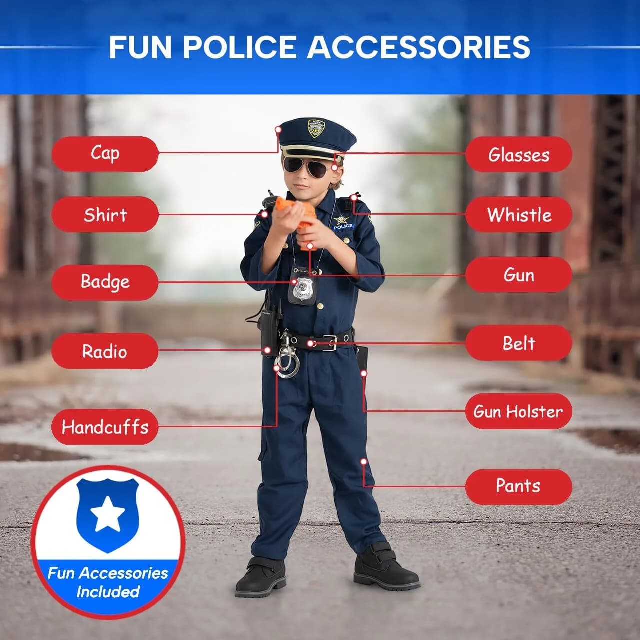 Dress Up America Police Officer Child Costume Set with Accessories, Blue, X-Large (152+ cm Height) | Award-Winning Pretend Play Uniform - view 5