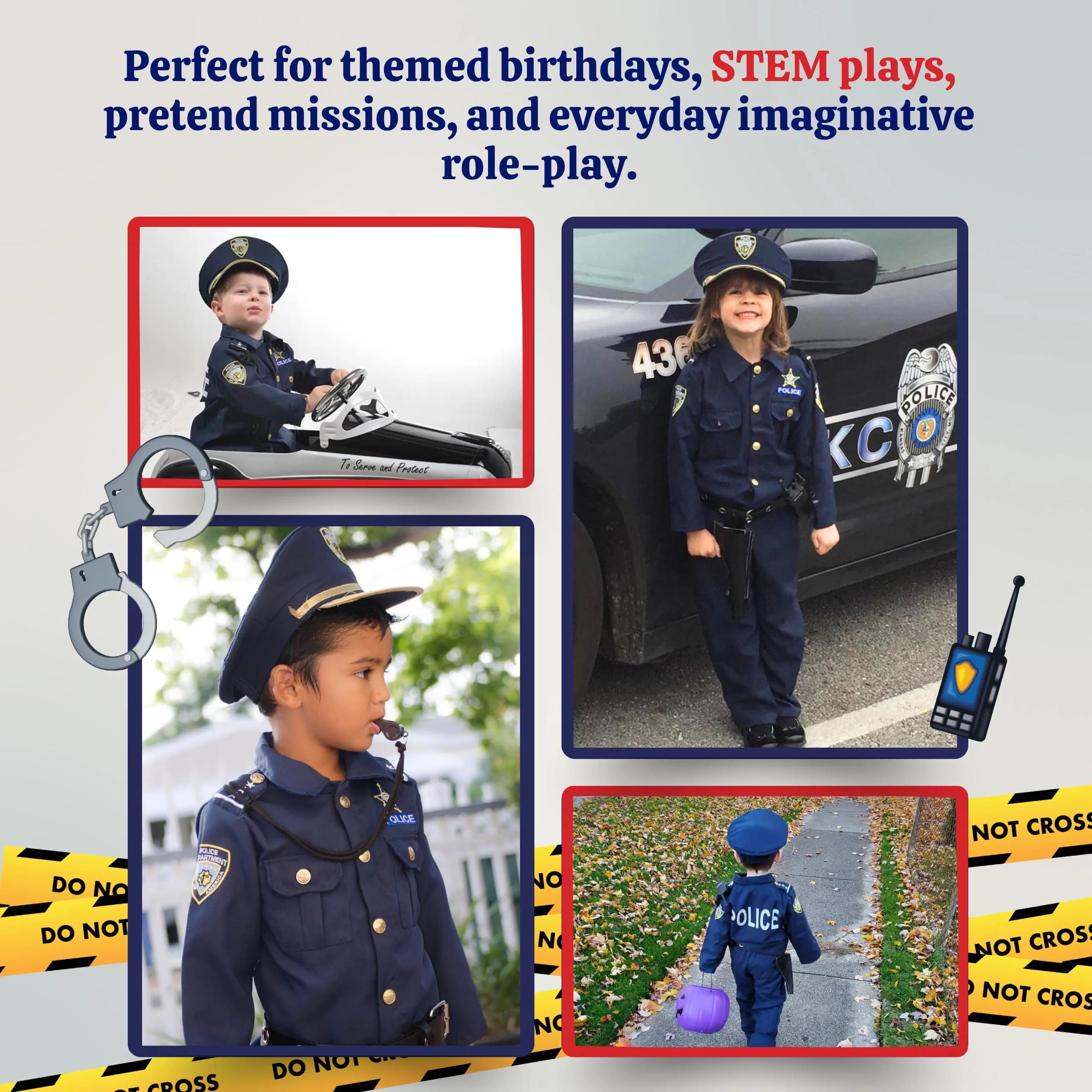Dress Up America Police Officer Child Costume Set with Accessories, Blue, X-Large (152+ cm Height) | Award-Winning Pretend Play Uniform - view 6
