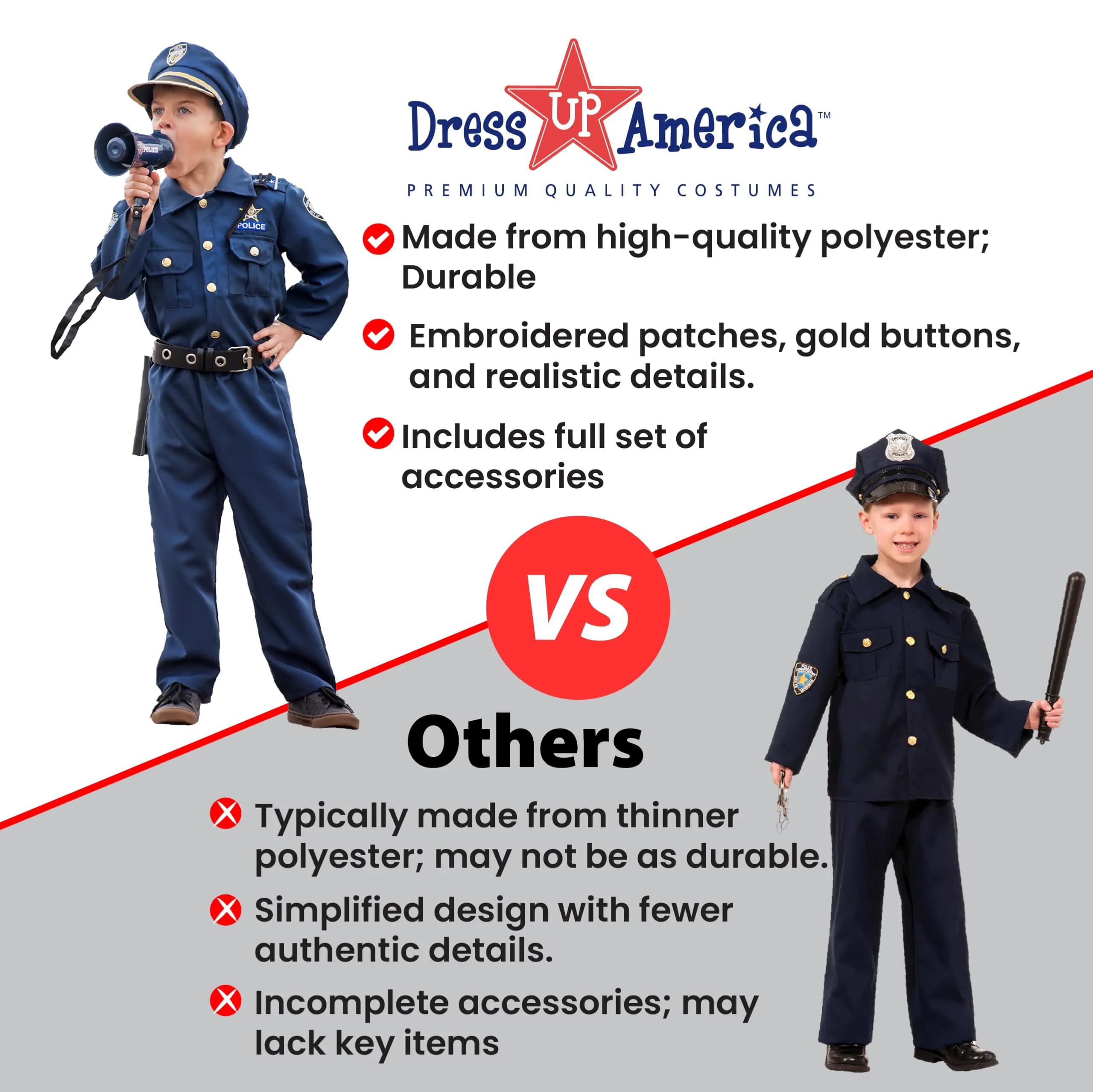 Dress Up America Police Officer Child Costume Set with Accessories, Blue, X-Large (152+ cm Height) | Award-Winning Pretend Play Uniform - view 7