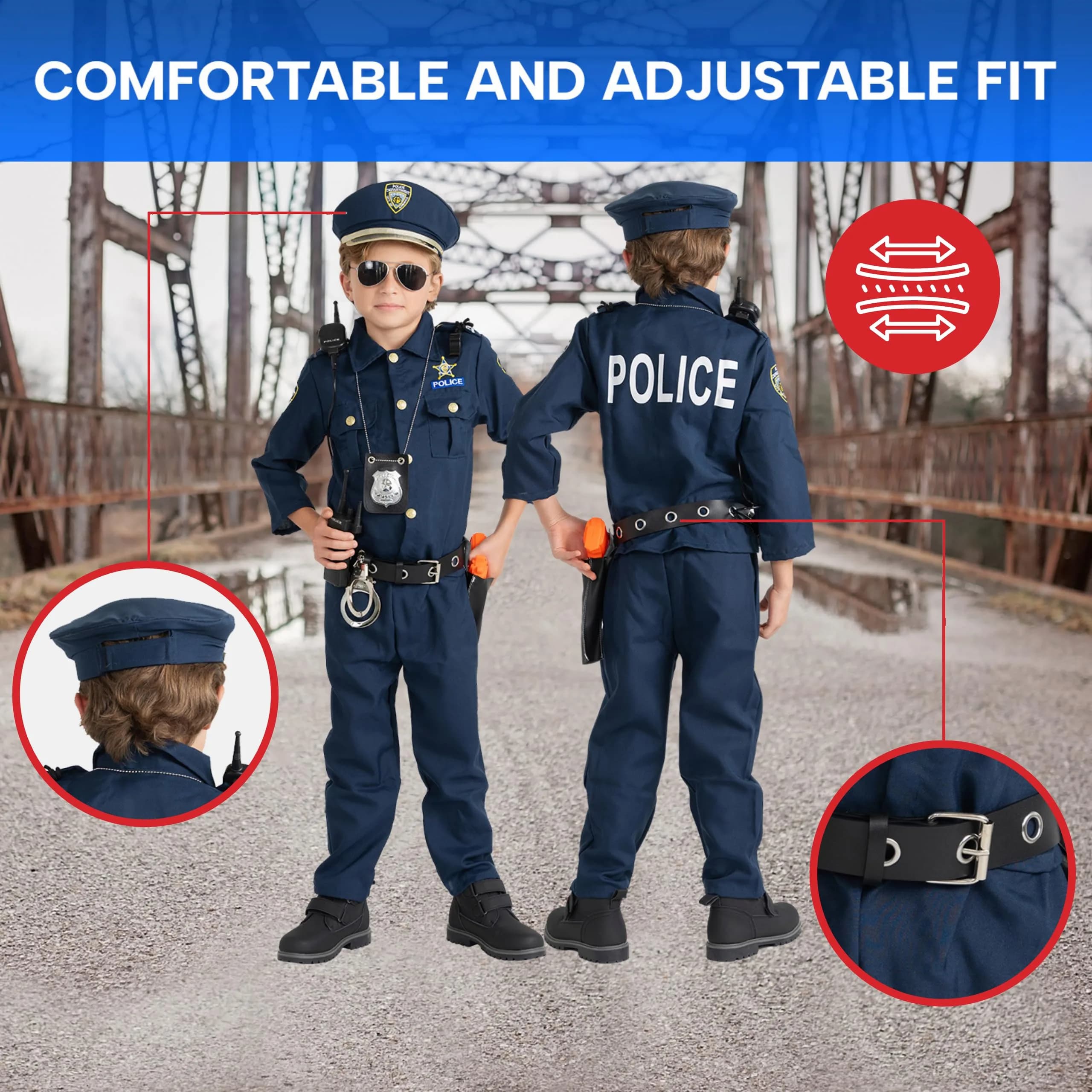 Dress Up America Police Officer Child Costume Set with Accessories, Blue, X-Large (152+ cm Height) | Award-Winning Pretend Play Uniform - view 3