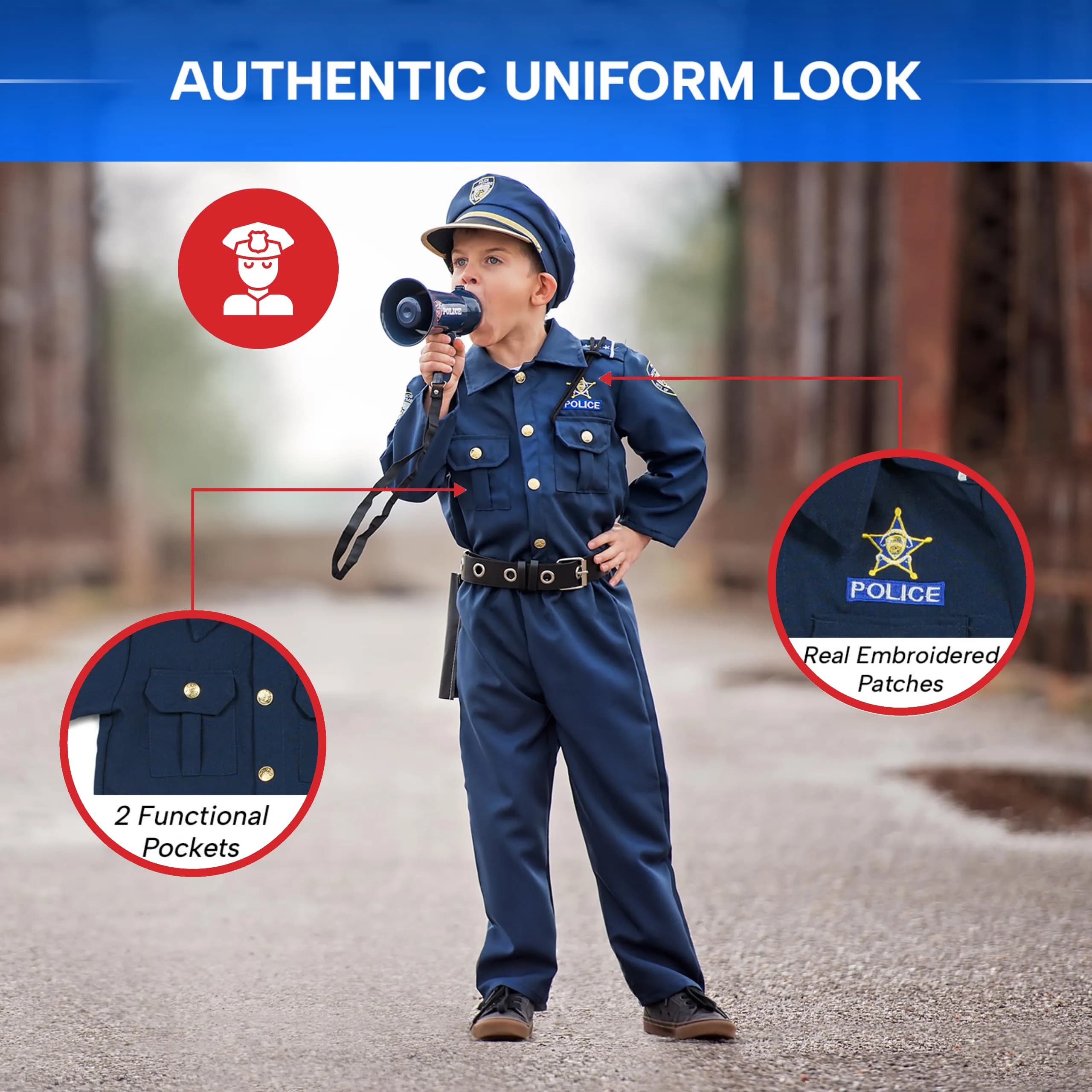 Dress Up America Police Officer Child Costume Set with Accessories, Blue, X-Large (152+ cm Height) | Award-Winning Pretend Play Uniform - view 4