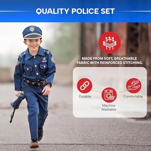 Dress Up America Police Costume for Kids - Medium (11-Piece Set) | Realistic Cop Uniform with Accessories thumbnail 7