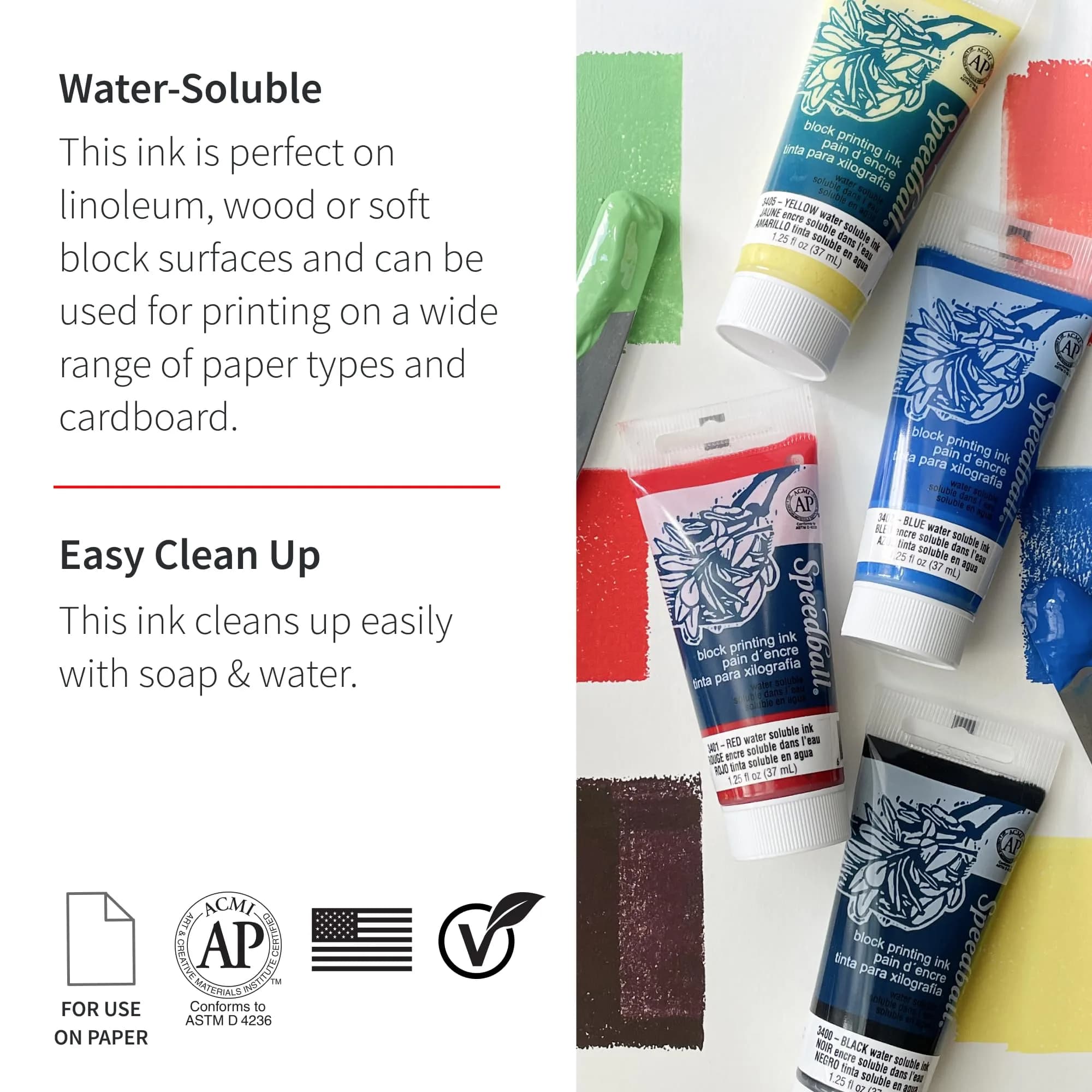 Speedball Black Water-Soluble Block Printing Ink 75ml (2.5 fl oz) | Professional Grade for Lino & Wood Blocks - view 2