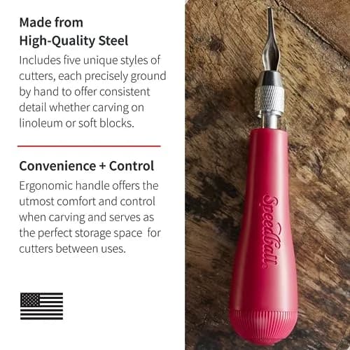Speedball 4131 Linoleum Cutter Set with Handle | 5 Assorted Lino Cutters, Made in USA thumbnail 2