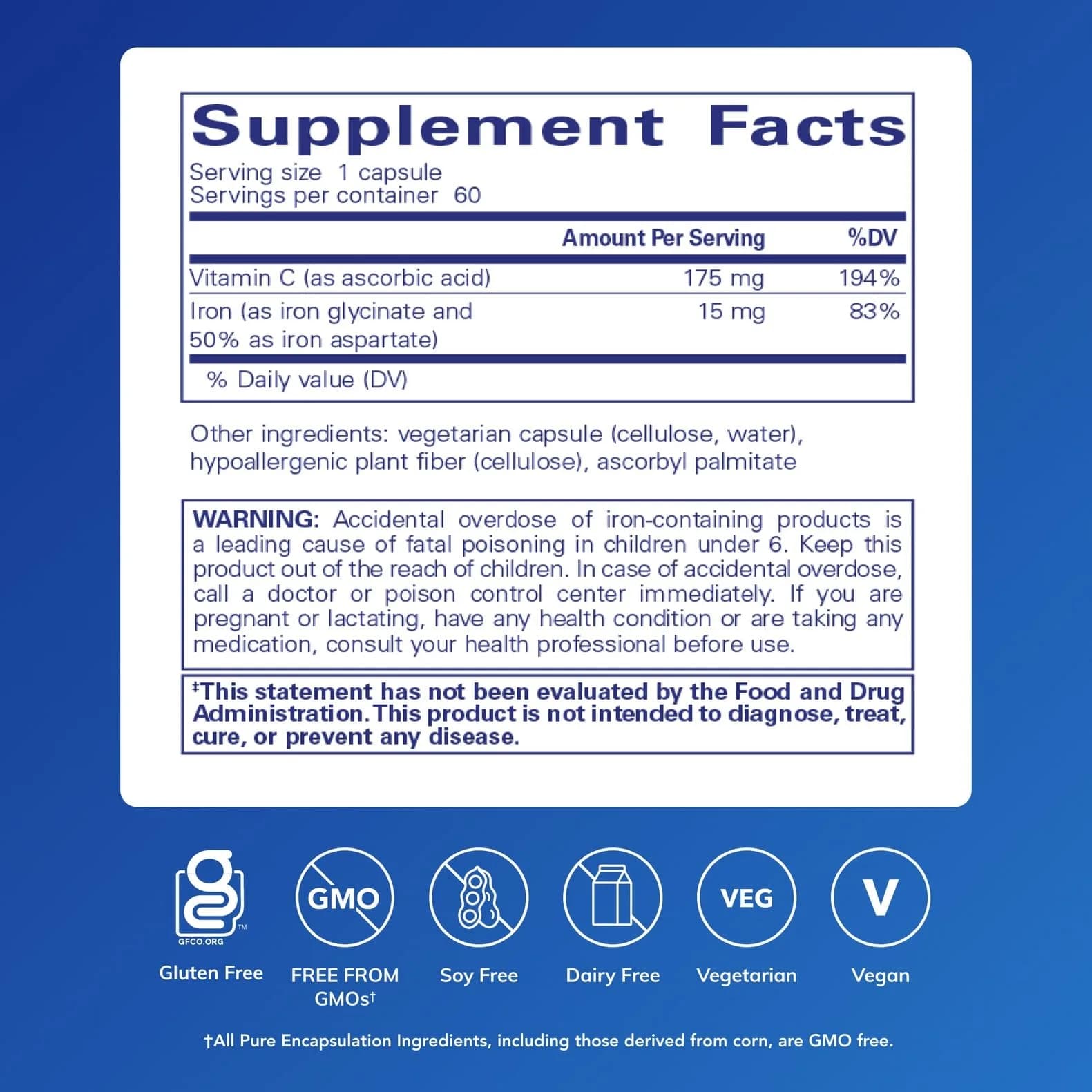 Pure Encapsulations Iron-C Capsules (60 Count) | Iron & Vitamin C for Red Blood Cell Support - view 2