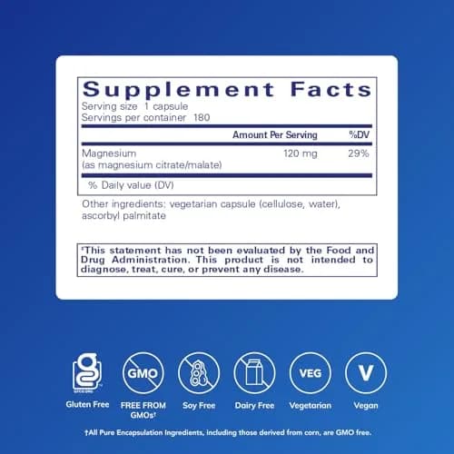 Pure Encapsulations Magnesium (Citrate/Malate) 180 Capsules | Supports Nutrient Metabolism & Energy Production thumbnail 2
