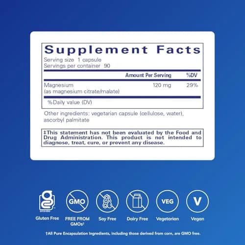 Pure Encapsulations Magnesium Citrate/Malate 90 Count (Pack of 1) | Supports Nutrient Utilization, Energy, Bones & Heart Health thumbnail 2