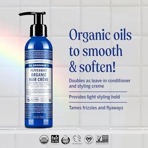 Dr. Bronner's Organic Hair Crème Leave-In Conditioner Styling Cream 177ml (6 Fl Oz) | USDA Organic, Peppermint Scent thumbnail 2