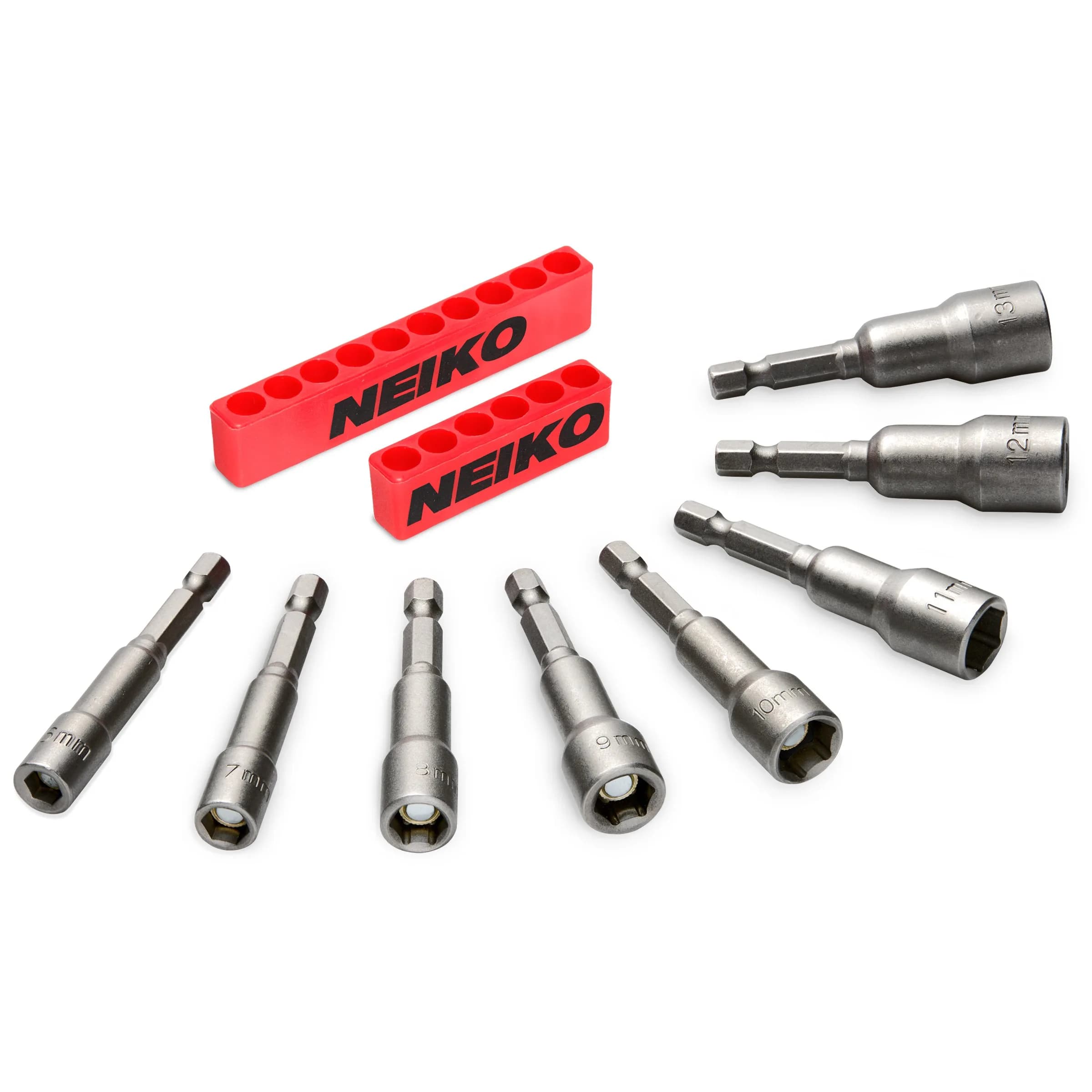 NEIKO 10065A 1/4” Hex Shank Magnetic Impact Nut Driver Set | 8 Piece Metric 6-13 MM | Cr-V Steel