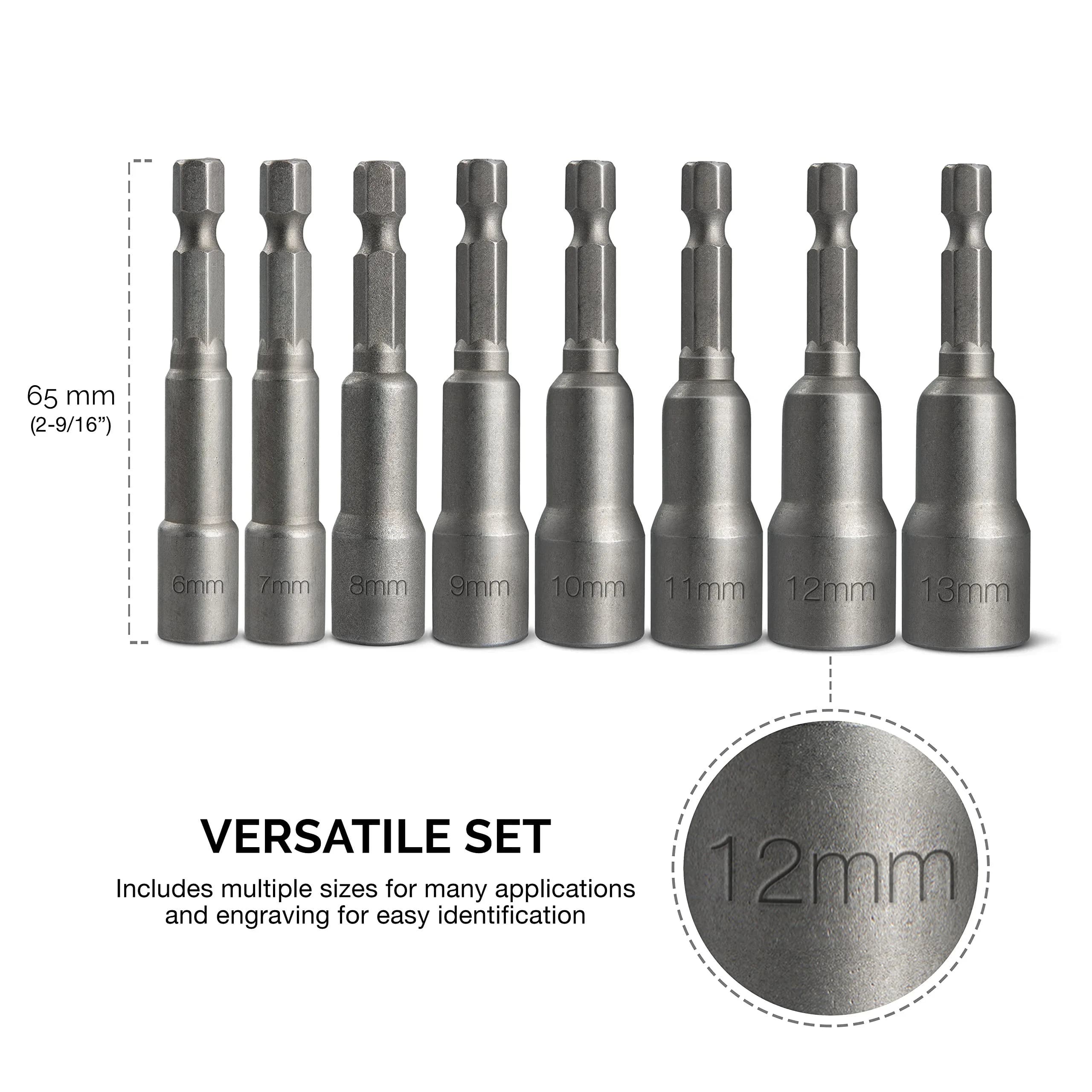 NEIKO 10065A 1/4” Hex Shank Magnetic Impact Nut Driver Set | 8 Piece Metric 6-13 MM | Cr-V Steel - view 5