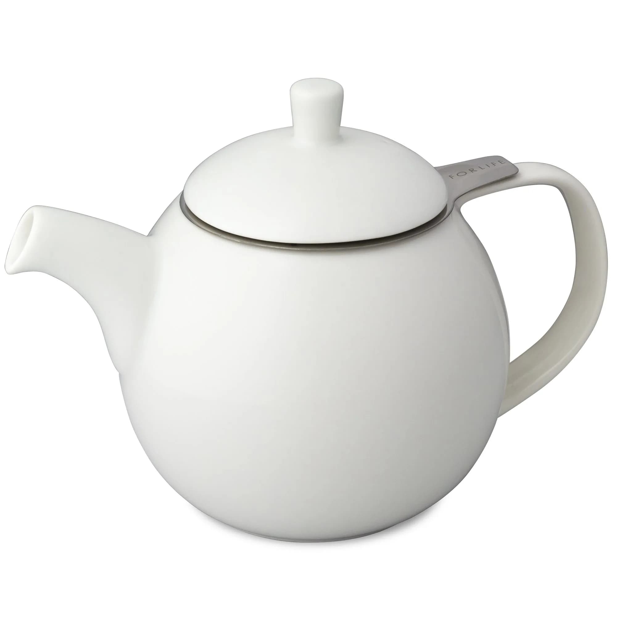 FORLIFE Curve Teapot with Infuser 24-Ounce | Dishwasher Safe, Lead-Free, Porcelain White - main product image