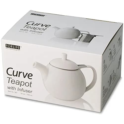 FORLIFE Curve Teapot with Infuser 24-Ounce | Dishwasher Safe, Lead-Free, Porcelain White thumbnail 4
