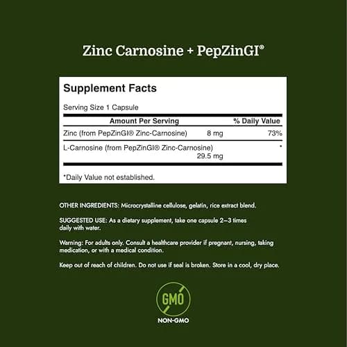 Swanson Zinc Carnosine PepZinGI Gastric Health Supplement 60 Capsules | Supports Stomach Lining & Digestive Wellness thumbnail 4