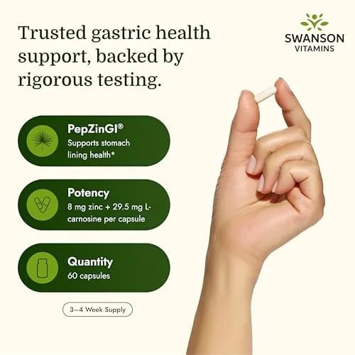 Swanson Zinc Carnosine PepZinGI Gastric Health Supplement 60 Capsules | Supports Stomach Lining & Digestive Wellness thumbnail 3