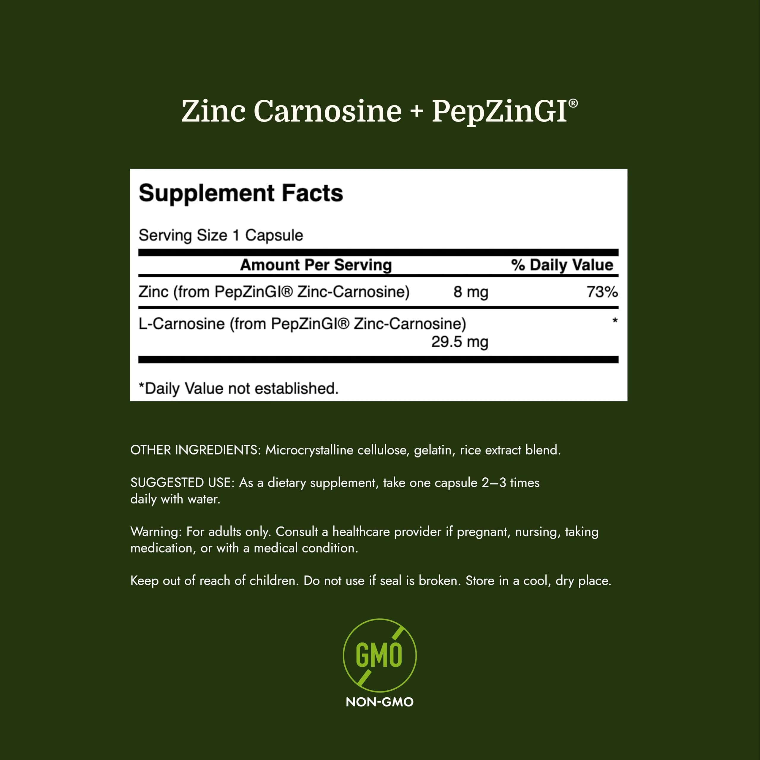 Swanson Zinc Carnosine PepZinGI Gastric Health Supplement 60 Capsules | Supports Stomach Lining & Digestive Wellness - view 4