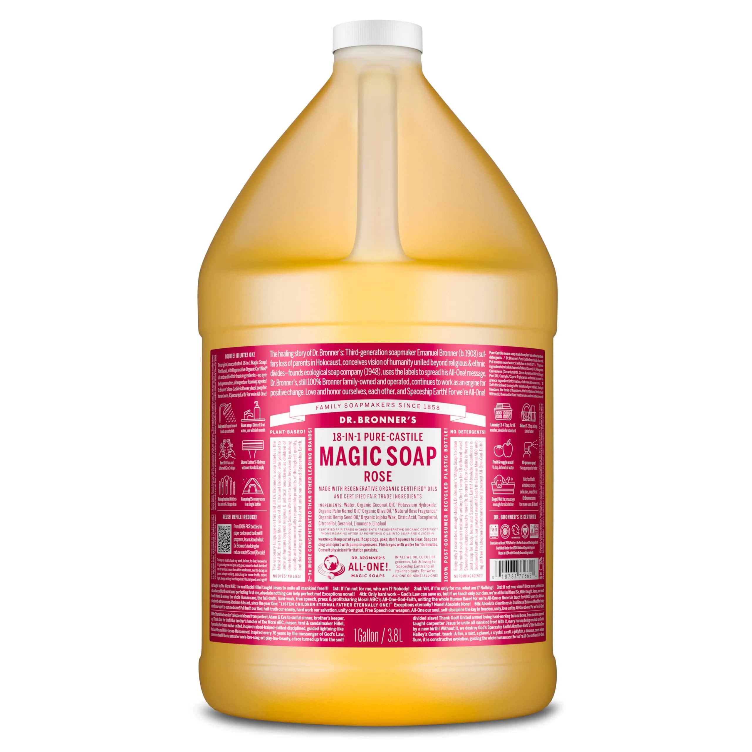Dr. Bronner's Rose Pure-Castile Liquid Soap 237ml (8 Fl Oz) | 18-in-1 Uses: Body Wash, Hand Soap, Shampoo, Laundry & More — 128 Fl Oz