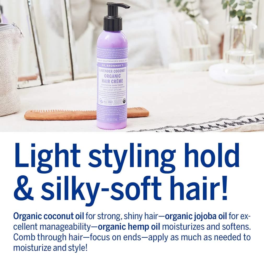 Dr. Bronner's Organic Hair Crème Leave-In Conditioner Styling Cream 177ml (6 fl oz) | USDA Organic & Fair Trade Ingredients - view 4