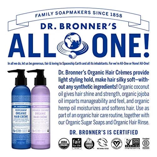 Dr. Bronner's Organic Hair Crème Leave-In Conditioner Styling Cream 177ml (6 fl oz) | USDA Organic & Fair Trade Ingredients thumbnail 5