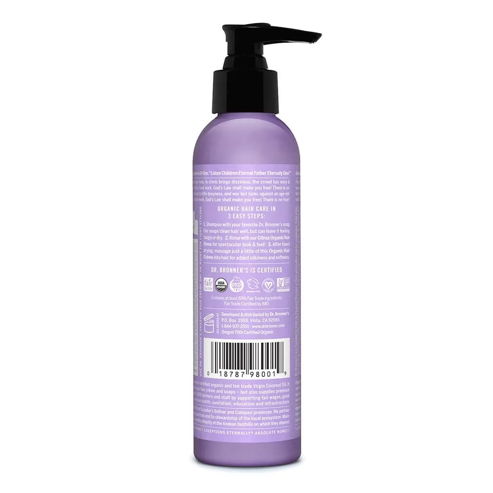 Dr. Bronner's Organic Hair Crème Leave-In Conditioner Styling Cream 177ml (6 fl oz) | USDA Organic & Fair Trade Ingredients - view 2