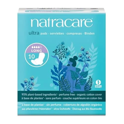 Natracare Slim Fitting Ultra Pads with Wings, Long, 10 Count (10 Count) | Certified Organic Cotton & Plastic-Free thumbnail 1