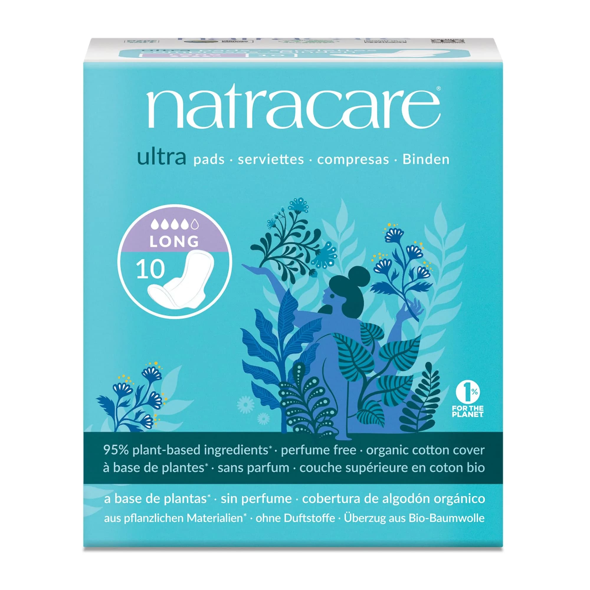 Natracare Slim Fitting Ultra Pads with Wings, Long, 10 Count (10 Count) | Certified Organic Cotton & Plastic-Free - main product image