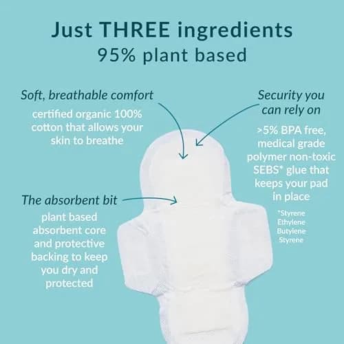 Natracare Slim Fitting Ultra Pads with Wings, Long, 10 Count (10 Count) | Certified Organic Cotton & Plastic-Free thumbnail 2