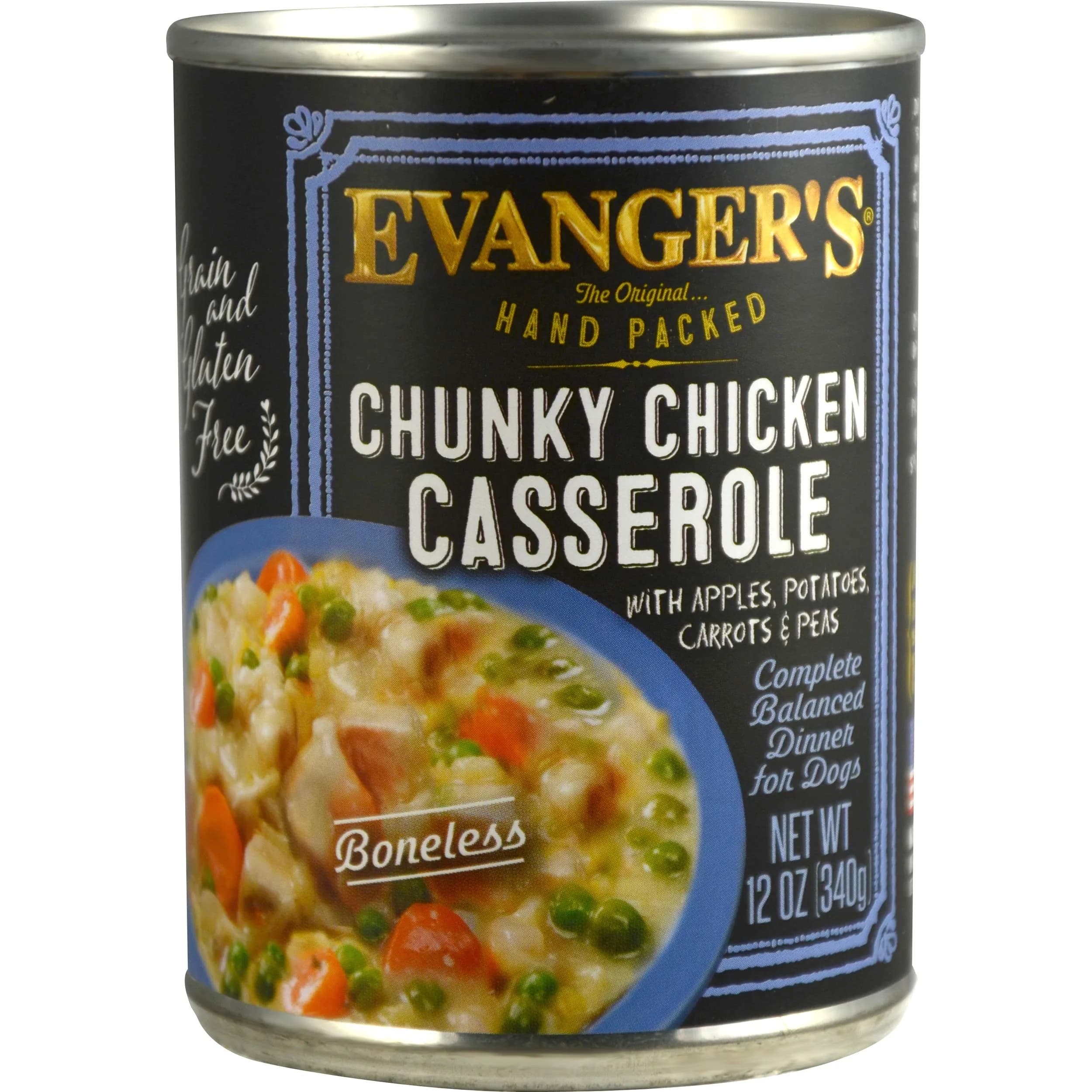 Evanger's Hand Packed Chunky Chicken Casserole Dog Food – 12 Count, 12 oz Each – Grain & Gluten Free