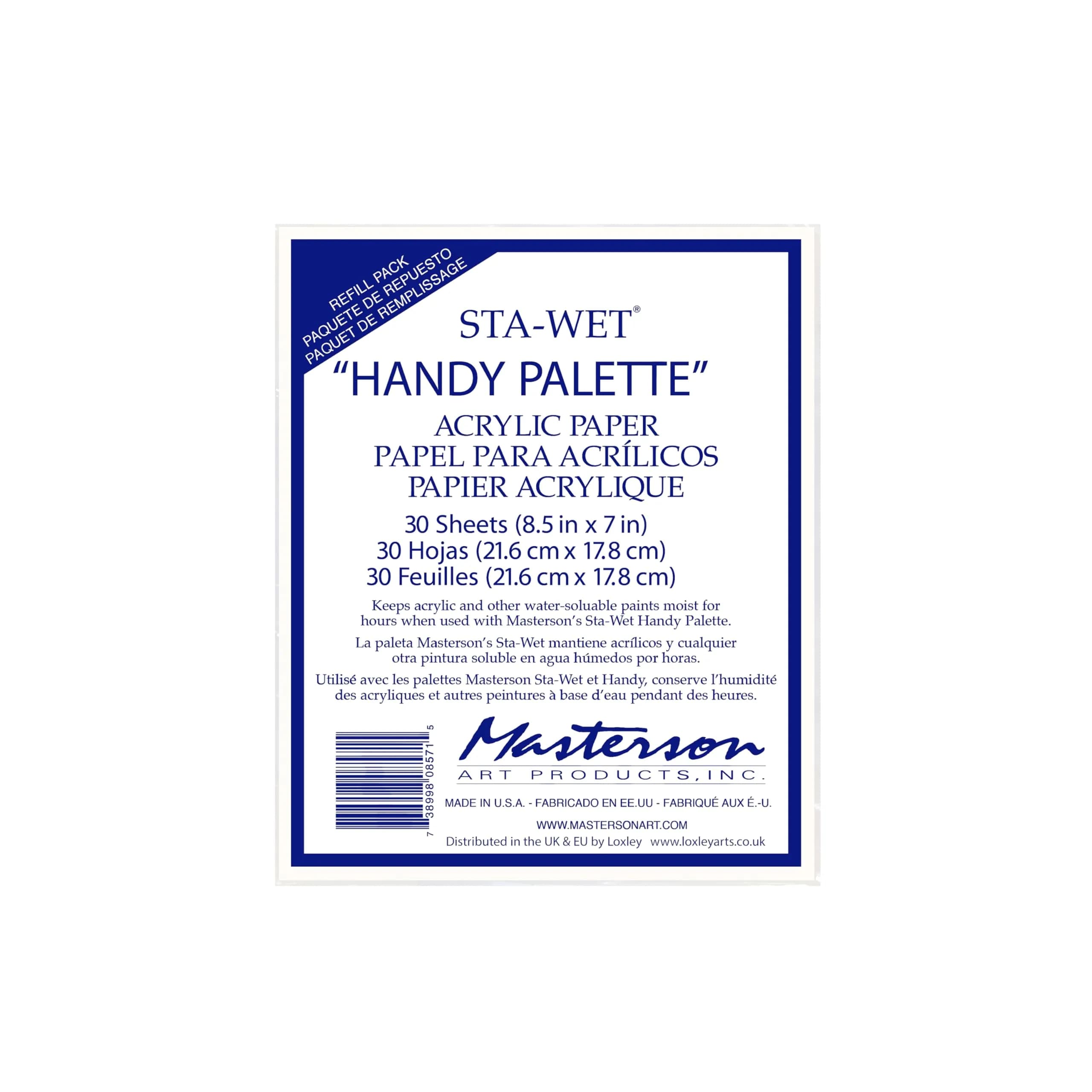 Masterson Sta-Wet Handy Palette Acrylic Palette Paper Refill 8.5 x 7 Inches 30 Sheets | Keeps Acrylics Moist for Days - main product image