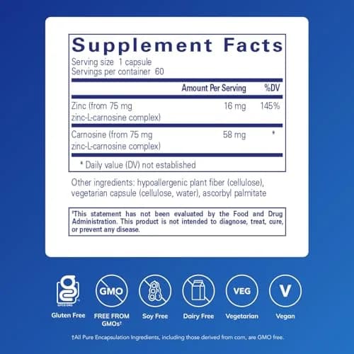 Pure Encapsulations Peptic-Care Zinc-L-Carnosine 60 Capsules | Supports Gastric Health & Comfort thumbnail 2