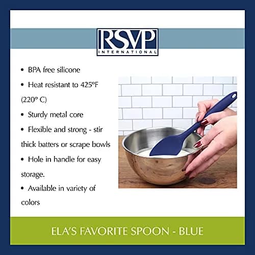 RSVP International Ela's Favorite Silicone Spatula Spoon, Blue, 11" | BPA-Free Heat Resistant Kitchen Tool thumbnail 5