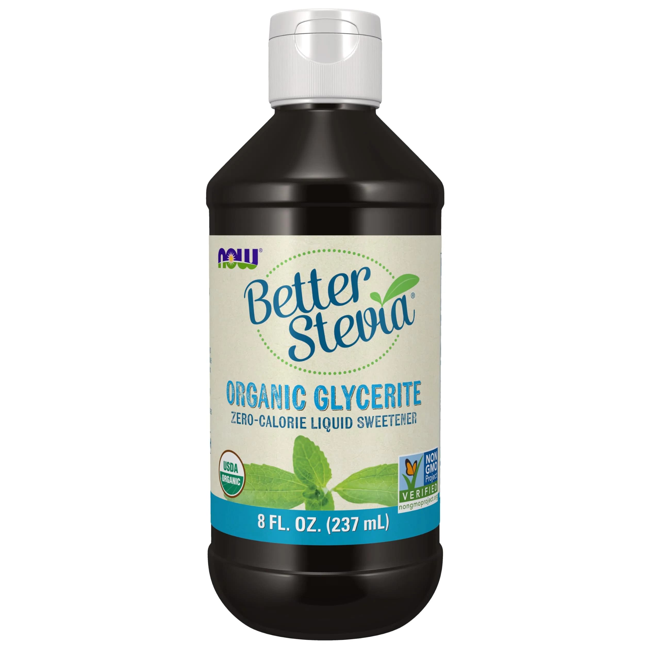 NOW Foods Better Stevia Liquid Glycerite Zero-Calorie Sweetener 118ml (4 Fl Oz) | Certified Non-GMO Low Glycemic — Light Amber