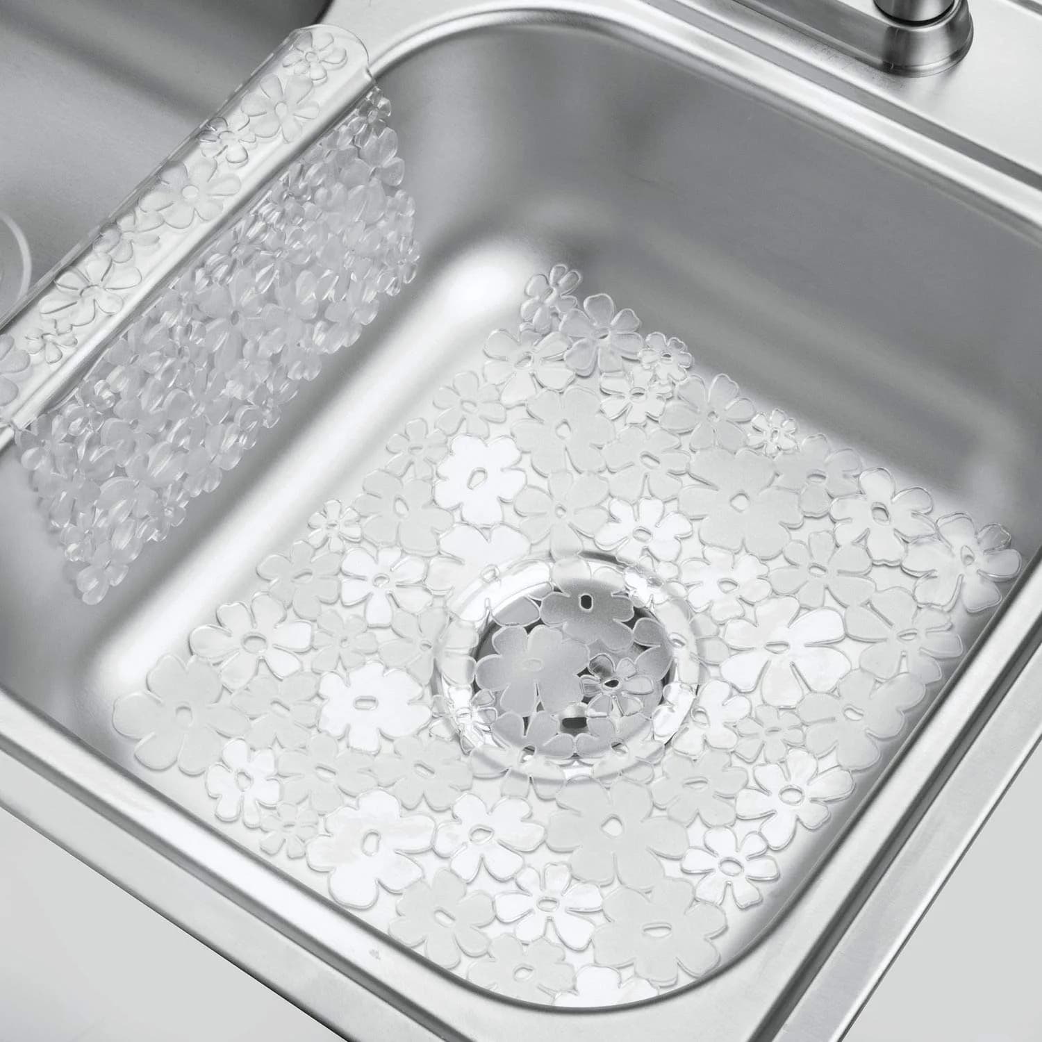 iDesign Blumz Sink Protector Mat Clear | 28cm x 30cm (11" x 12") - view 3