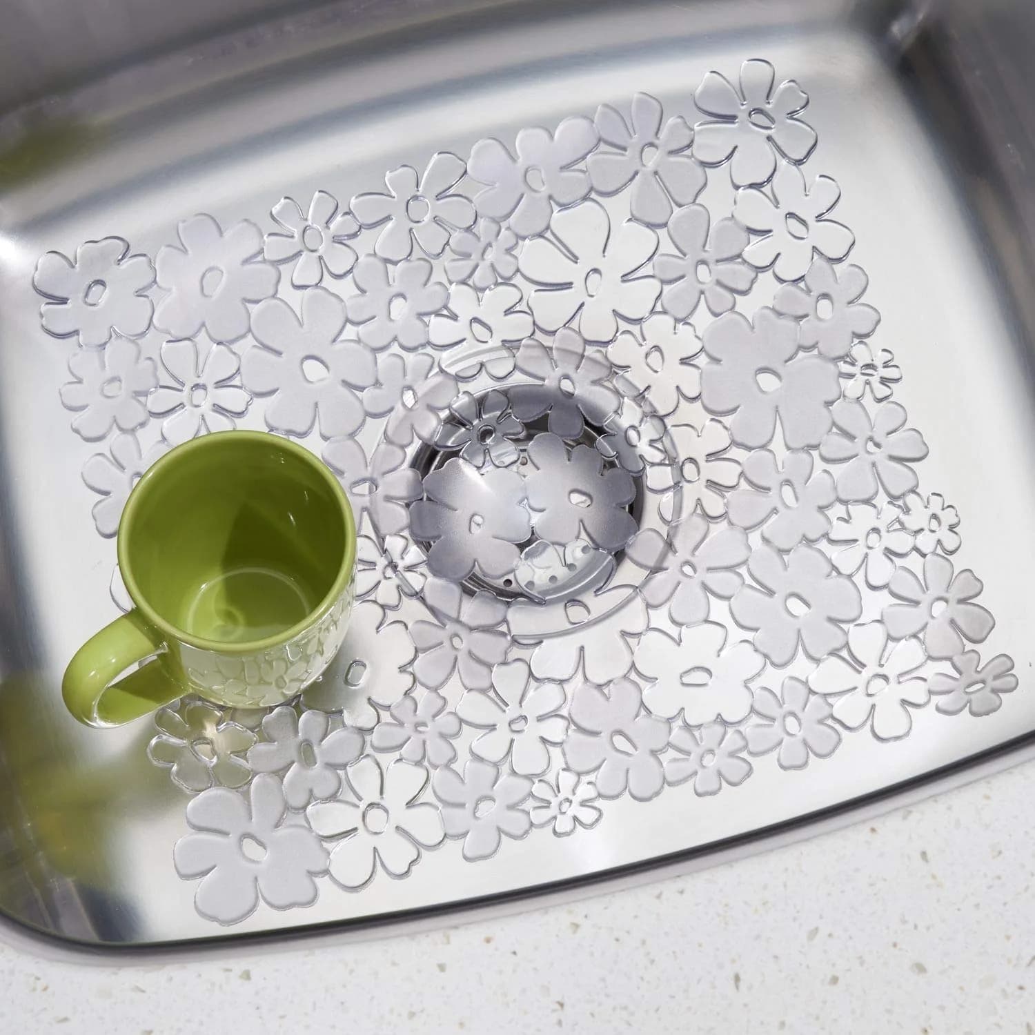iDesign Blumz Sink Protector Mat Clear | 28cm x 30cm (11" x 12") - view 4
