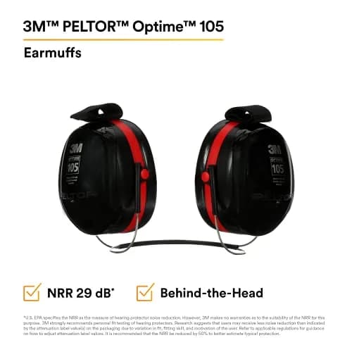 3M Peltor Optime 105 Behind-the-Head Earmuff, 29 dB NRR | Industrial Noise Protection thumbnail 2