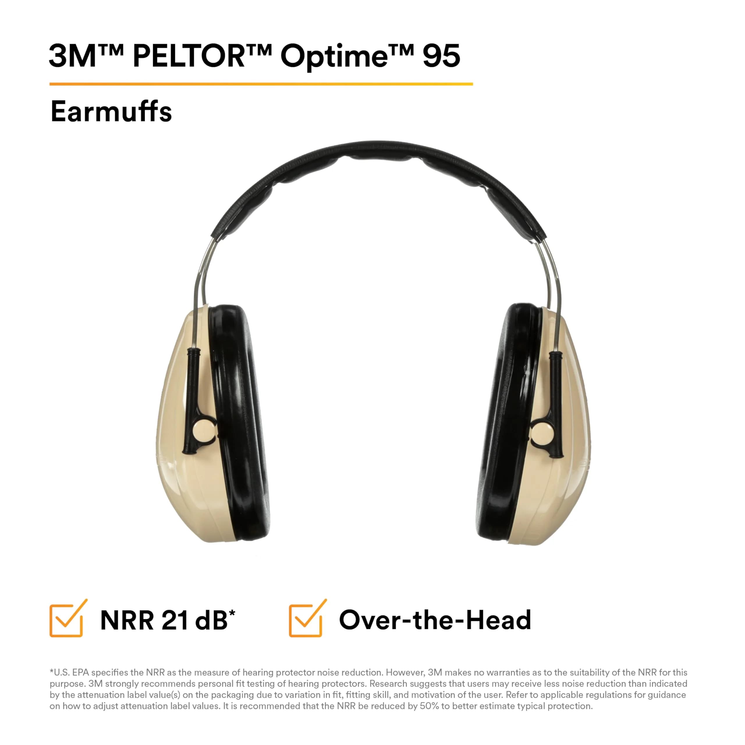 3M Peltor H6AV Optime 95 Over the Head Noise Reduction Earmuff, Hearing Protection, Ear Protectors, NRR 21dB, Ideal for Machine Shops and Power Tools, Beige - view 2