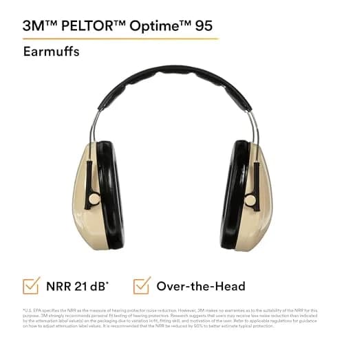 3M Peltor H6AV Optime 95 Over the Head Noise Reduction Earmuff, Hearing Protection, Ear Protectors, NRR 21dB, Ideal for Machine Shops and Power Tools, Beige thumbnail 2