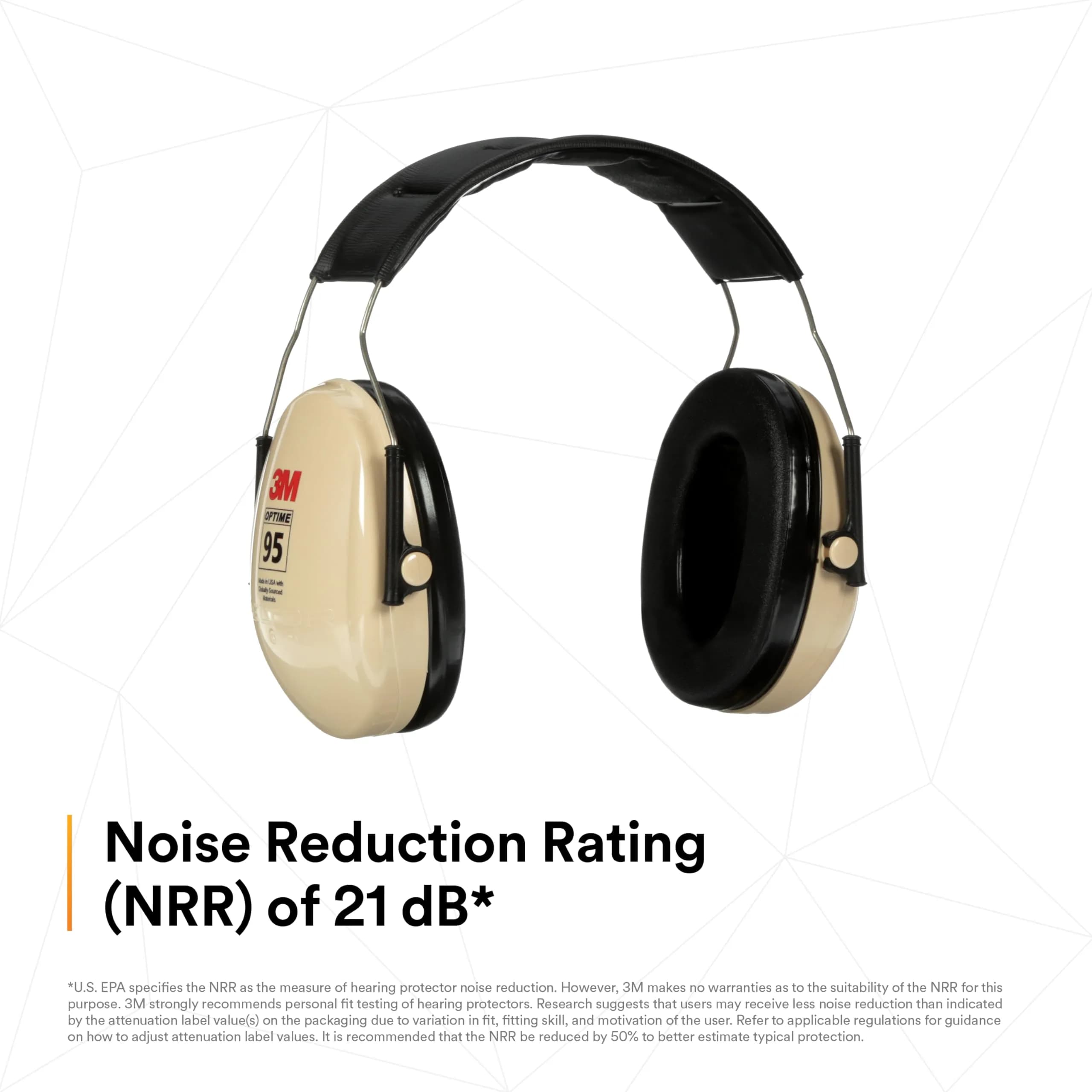 3M Peltor H6AV Optime 95 Over the Head Noise Reduction Earmuff, Hearing Protection, Ear Protectors, NRR 21dB, Ideal for Machine Shops and Power Tools, Beige - view 4