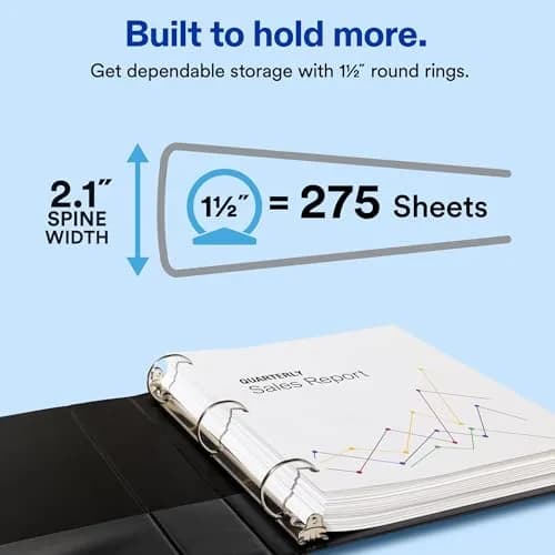 Avery Standard View 3 Ring Binder, 1.5" Round Rings, 275-Sheet Capacity, 2.1" Wide Spine, Black | Lightweight Organization for Office & School thumbnail 2
