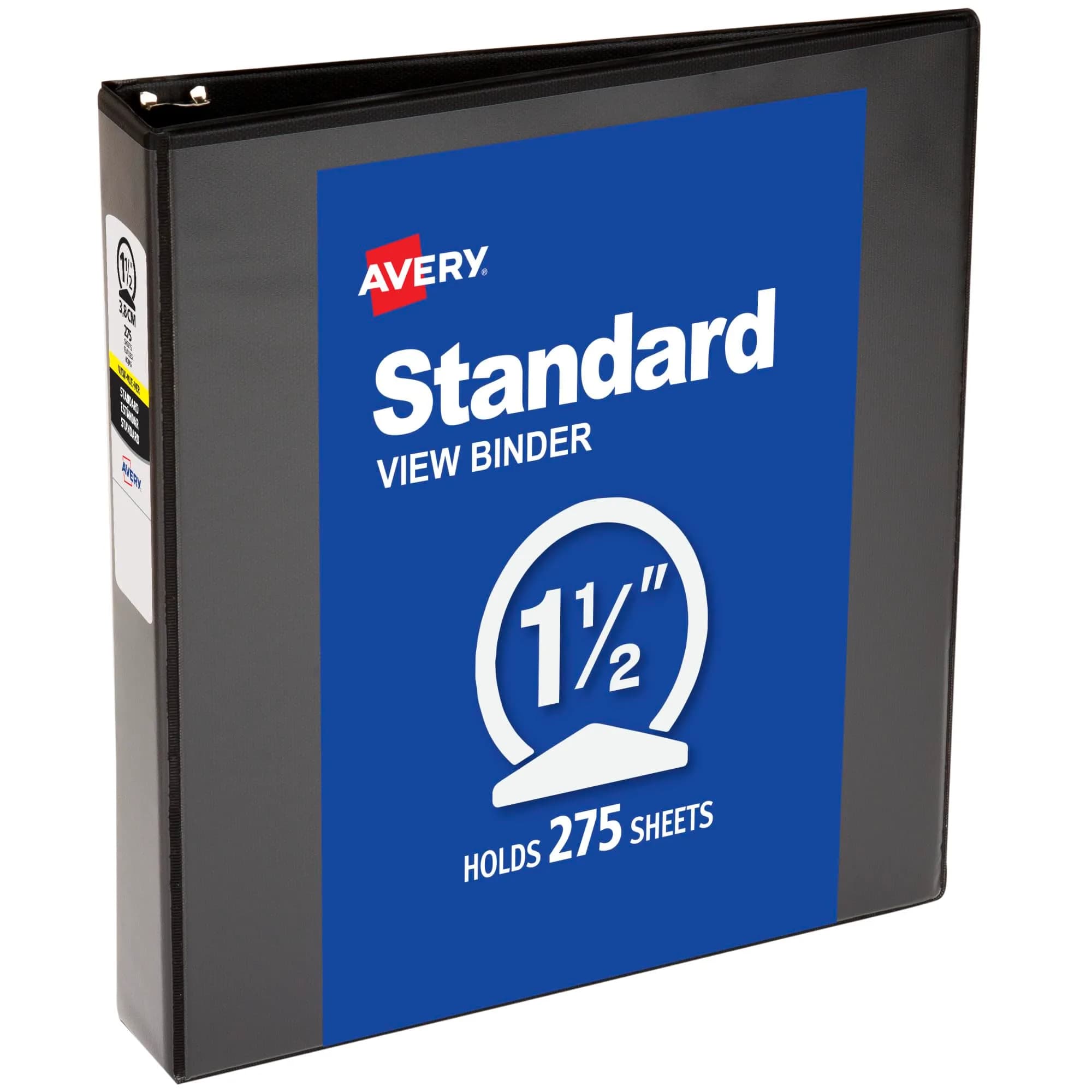 Avery Standard View 3 Ring Binder, 3" Round Rings, 460-Sheet Capacity, 3.5 Inch Wide Spine, Black | Value Pack Storage Binder — Black