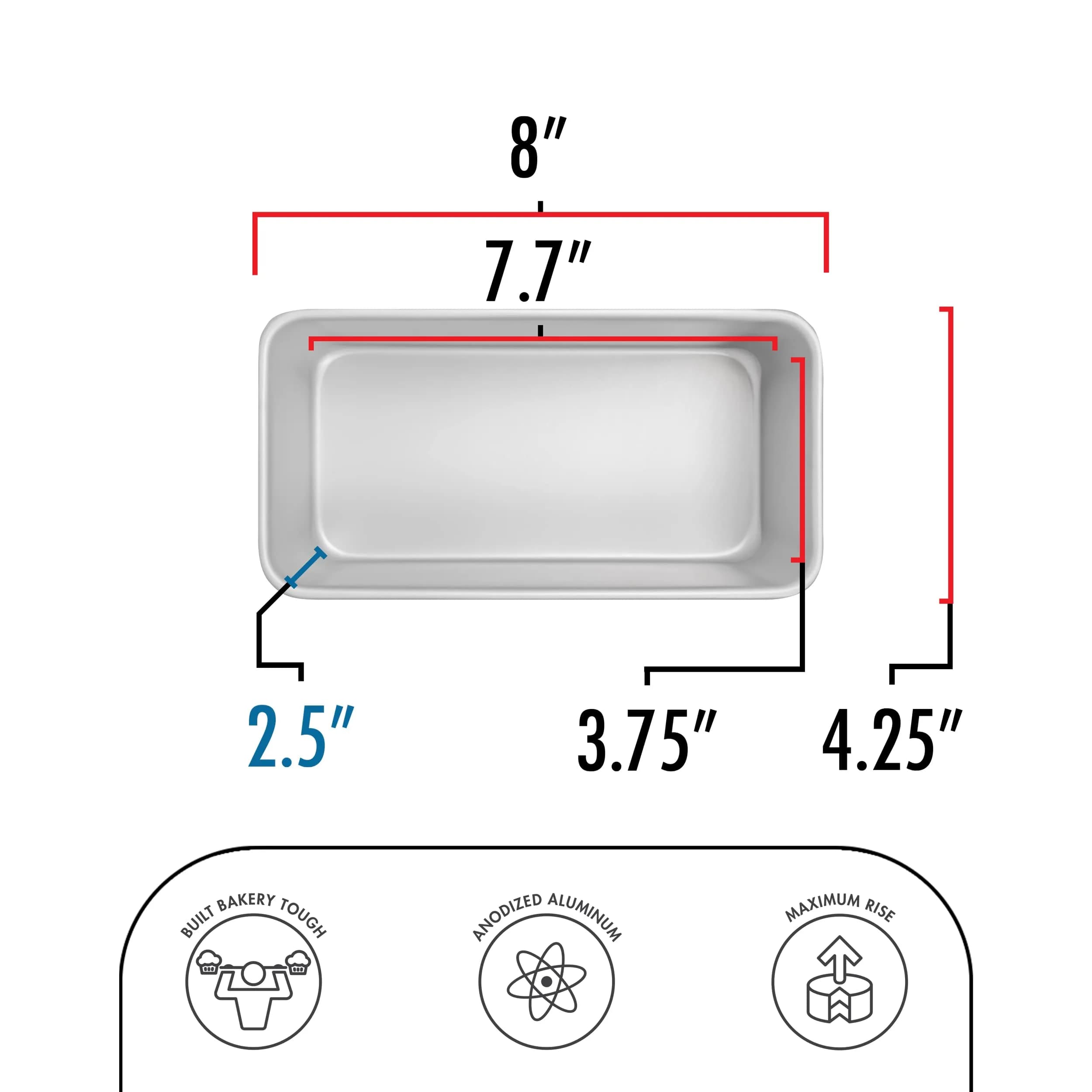 Fat Daddio's Anodized Aluminum Loaf Pan 7.75 x 3.75 x 2.5 Inch (19.4 x 9.5 x 6.4 cm) | Bakery Tough for Indian Home Ovens - view 3
