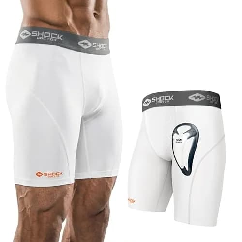 Shock Doctor Compression Shorts with Protective Bio-Flex Cup | Moisture Wicking, Vented Support, Adult Large thumbnail 1