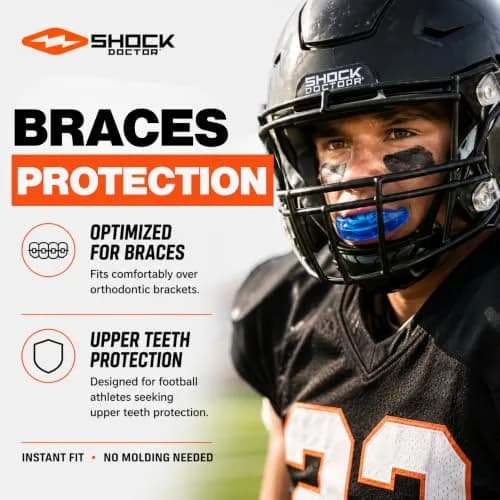 Shock Doctor Orthodontic Mouth Guard for Braces, Adult & Youth Sizes, Blue | Sports Upper Teeth Protection thumbnail 6