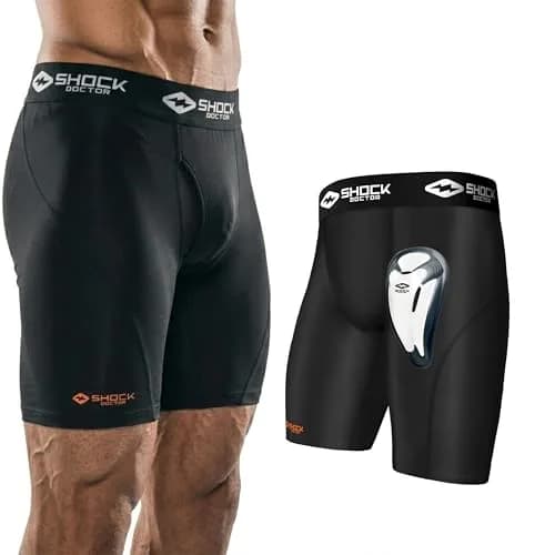 Shock Doctor Compression Shorts with Protective Bio-Flex Cup | Moisture Wicking Ventilated Support for Active Men thumbnail 1