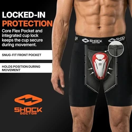 Shock Doctor Compression Shorts with Bio-Flex Cup | Moisture Wicking, Ventilated Support for Active Men thumbnail 3